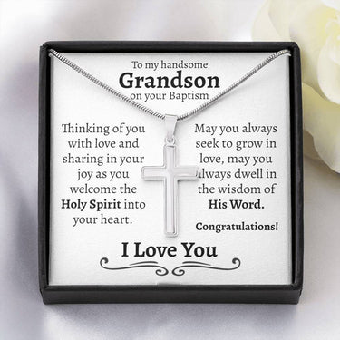 Grandson Baptism Cross Necklace - Love You This Much